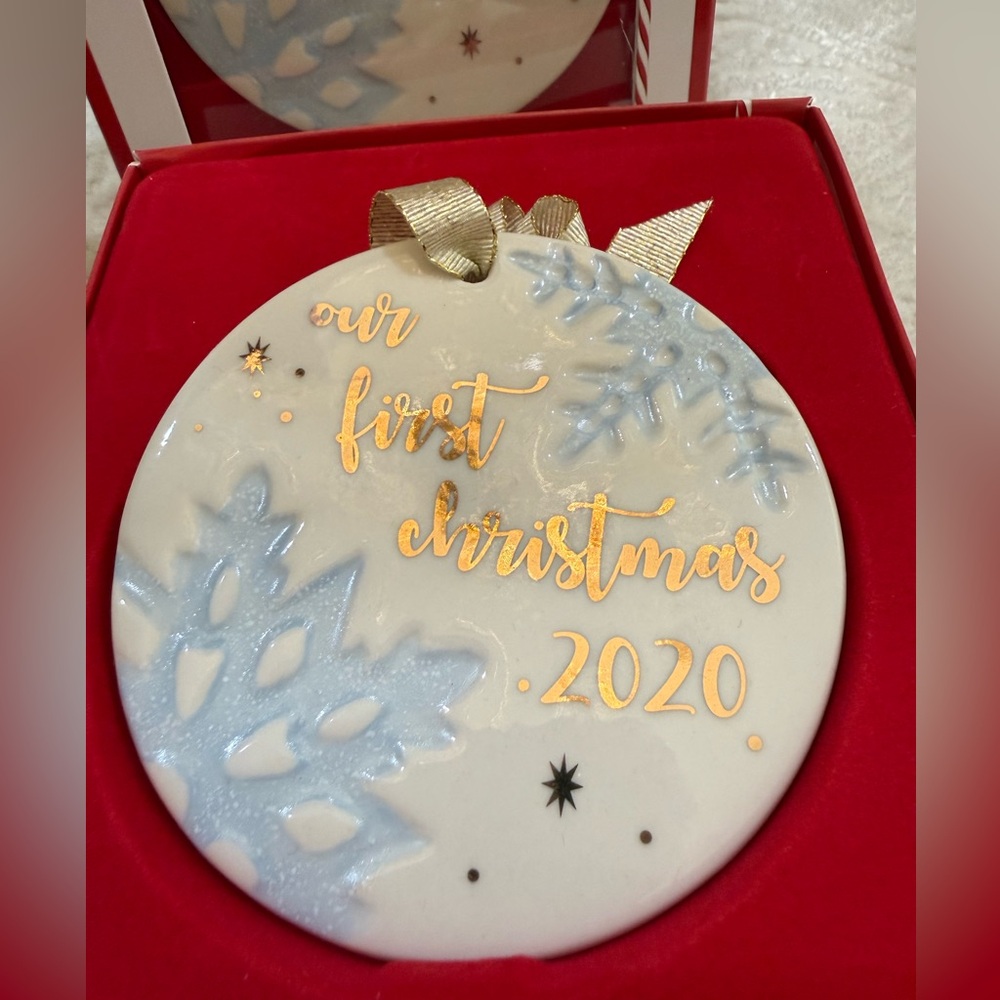 Holiday 'Our First Christmas 2020' Ceramic Ornament - White and Light Blue